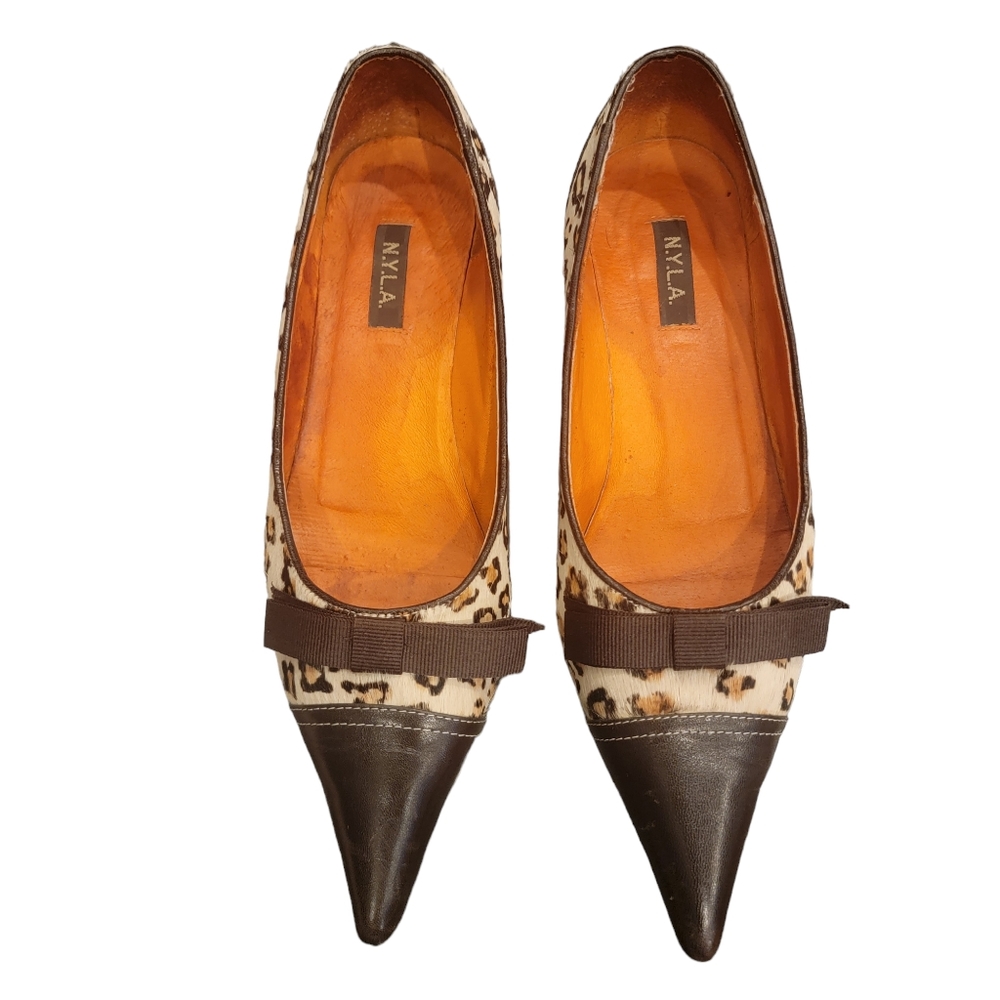 NYLA  Kitten Heel, Pointed Toe Shoe, Leopard Print Calf Hair